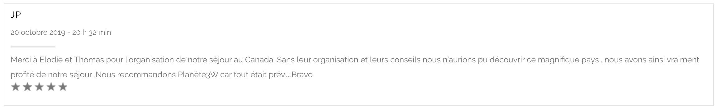 Avis Jean-Pierre - Aventure au Canada